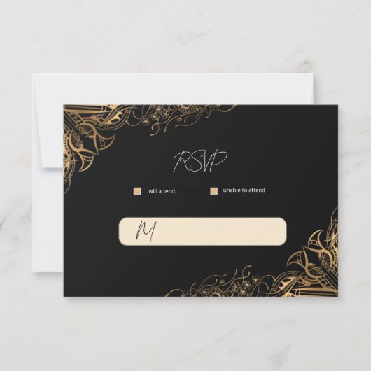 Carte de réponse de mariage en or noir (Devant)