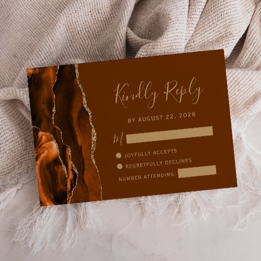 Carte de réponse de mariage en orange brûlé, agate