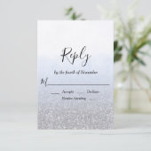 Carte de réponse de mariage en paillettes grises b (Debout devant)