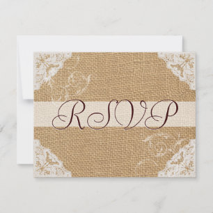 Carte de réponse de mariage en toile de jute blanc