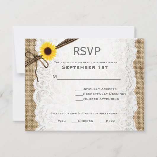 Carte de réponse de mariage en toile de jute rusti (Devant)