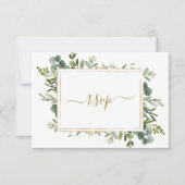Carte de réponse de mariage en verdure dorée botan (Devant)
