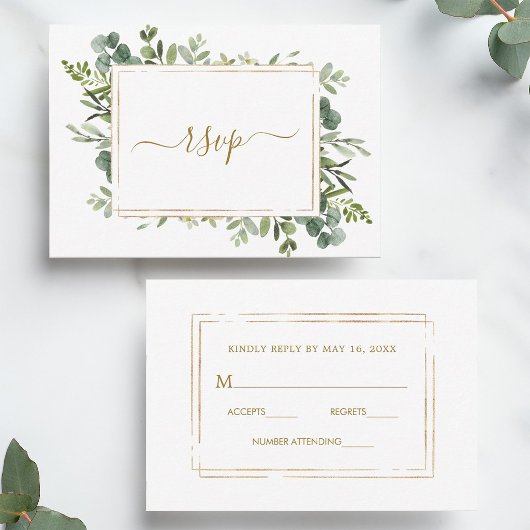 Carte de réponse de mariage en verdure dorée botan
