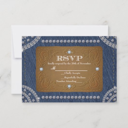 Carte de réponse de mariage étiquette de jeans Den (Devant)