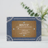 Carte de réponse de mariage étiquette de jeans Den (Debout devant)