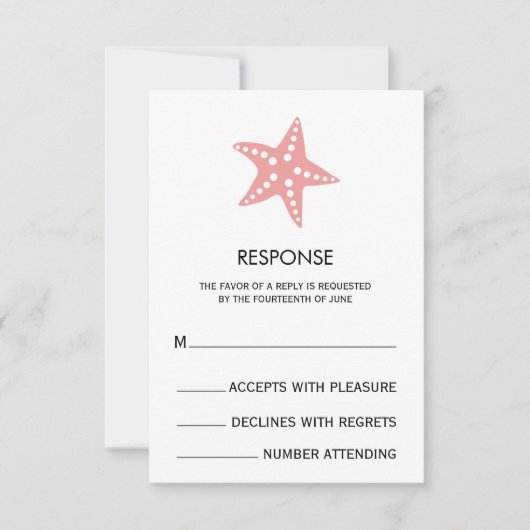Carte de réponse de mariage étoile de mer minimali (Devant)