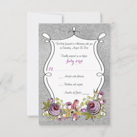 Carte de réponse de mariage | Fleur de feuillage e (Devant)