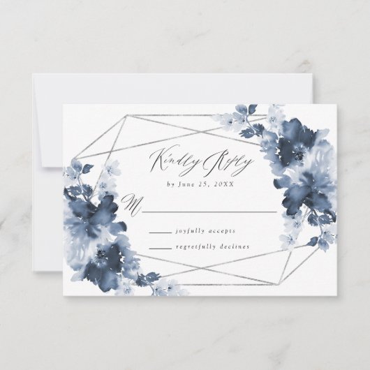 Carte de réponse de mariage | Fleur d'indigo abstr (Devant)