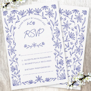 Carte de réponse de mariage Fleur sauvage bleue mé