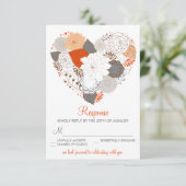 Carte de réponse de mariage Fleurs de cœur orange  (Debout devant)