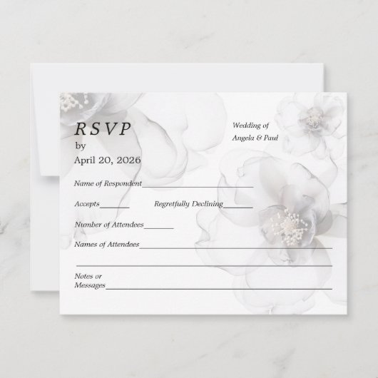 Carte de réponse de mariage Fleurs douces (Devant)
