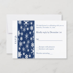 Carte de réponse de mariage Flocons de neige Navy