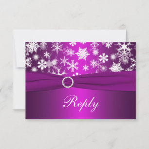 Carte de réponse de mariage Flocons de neige viole