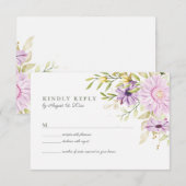 Carte de réponse de mariage floral aquarelle éléga (Devant / Derrière)