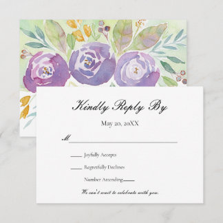 Carte de réponse de mariage floral aquarelle lavan