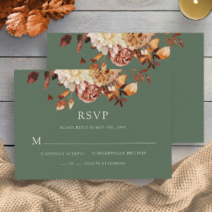 Carte de réponse de mariage floral automnal vert s
