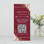 Carte de réponse de mariage floral avec code QR (Debout devant)