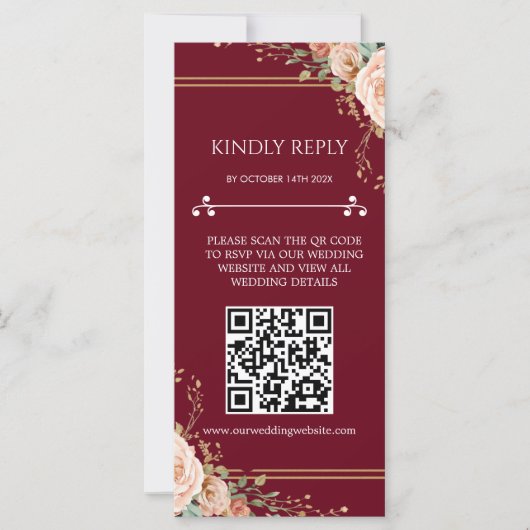Carte de réponse de mariage floral avec code QR (Devant)