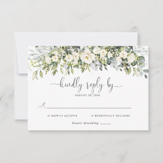 Carte de réponse de mariage floral blanc (Devant)