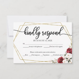 Carte de réponse de mariage floral blanc burgundy