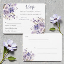 Carte de réponse de mariage floral bleu et violet 