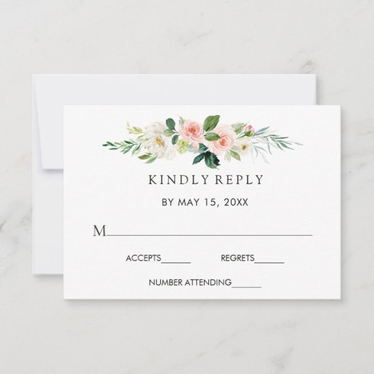 Carte de réponse de mariage floral Blush de printe (Devant)