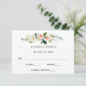 Carte de réponse de mariage floral Blush de printe (Debout devant)