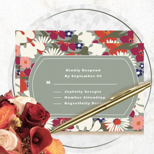 Carte de réponse de mariage floral boho chic vert