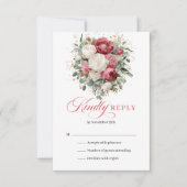 Carte de réponse de mariage floral Boho rouge blan (Devant)