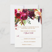Carte de réponse de mariage - Floral bordeaux, Plu (Devant)