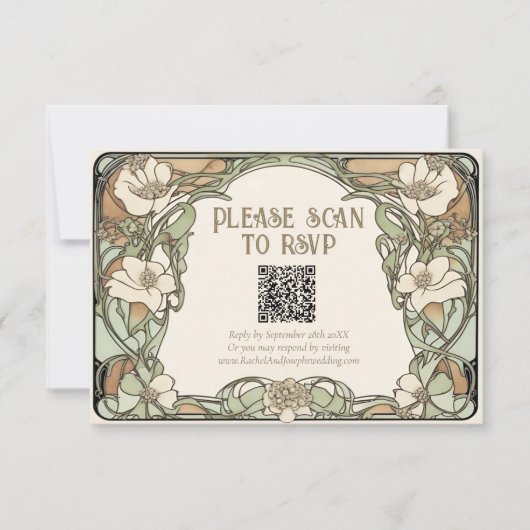 Carte de réponse de mariage floral classique Art N (Devant)