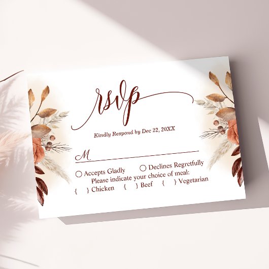 Carte de réponse de mariage floral écriture Terrac
