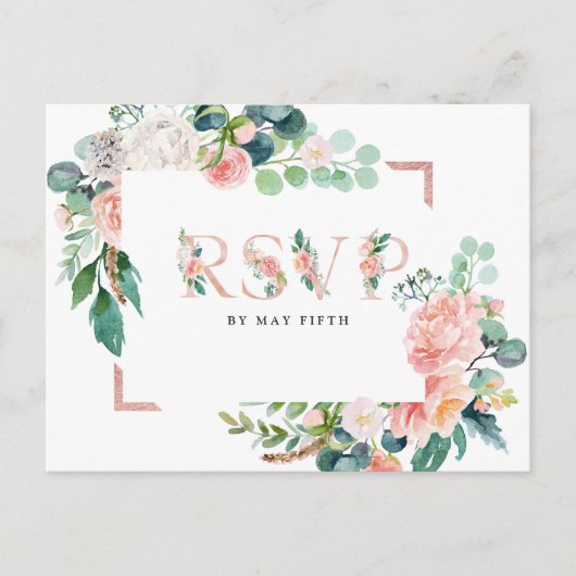 Carte de réponse de mariage floral estivale rosiss (Devant)