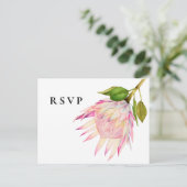 Carte de réponse de mariage floral King Protea ros (Debout devant)