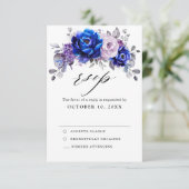 Carte de réponse de mariage floral lilas bleu roya (Debout devant)