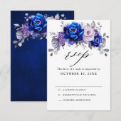 Carte de réponse de mariage floral lilas bleu roya (Devant / Derrière)