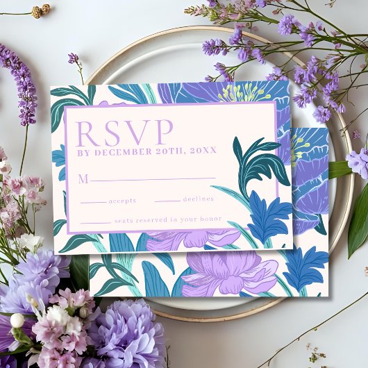 Carte de réponse de mariage floral lilas violet pa