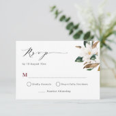 carte de réponse de mariage floral magnolia bordea (Debout devant)