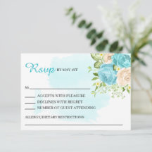 Carte de réponse de mariage Floral Moderne Aqua Bl