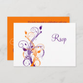 Carte de réponse de mariage floral orange violet b (Devant / Derrière)