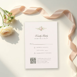 Carte de réponse de mariage floral rose éthérée de