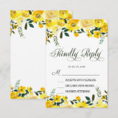 Carte de réponse de mariage floral rose jaune élég (Devant / Derrière)