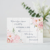Carte de réponse de mariage floral rose rustique d (Debout devant)
