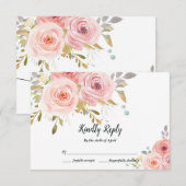 Carte de réponse de mariage floral rose tendre (Devant / Derrière)
