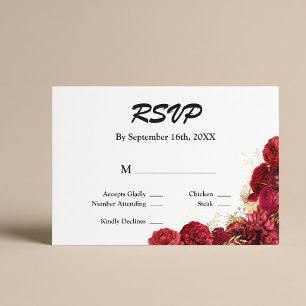 Carte de réponse de mariage floral rouge et or