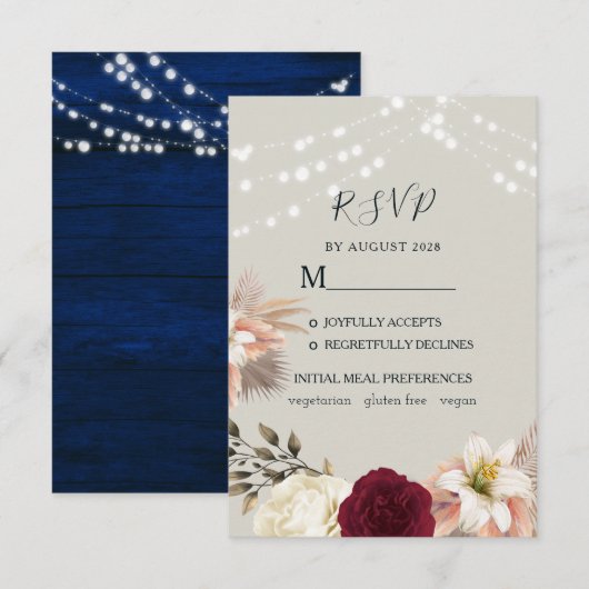 Carte de réponse de mariage floral rustique bordea (Devant / Derrière)