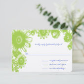 Carte de réponse de mariage Floral Vert et Bleu de (Debout devant)