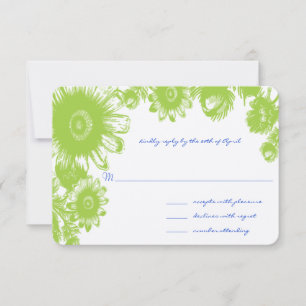 Carte de réponse de mariage Floral Vert et Bleu La