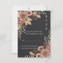 Carte de réponse de mariage floral vintage sombre