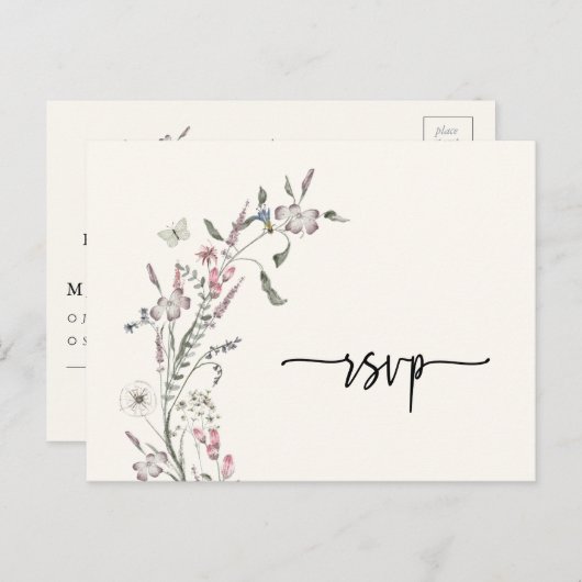 Carte de réponse de mariage florale (Devant / Derrière)